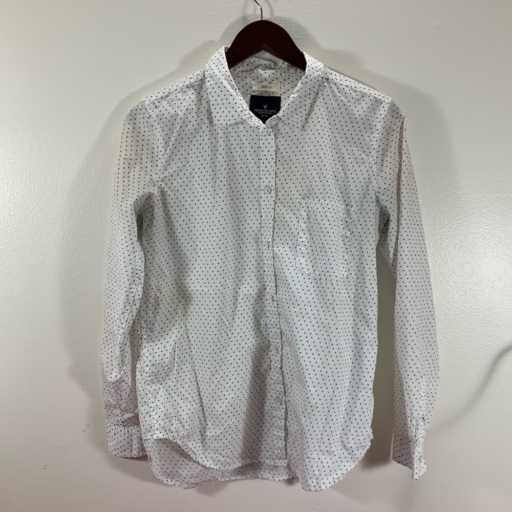 American Eagle Prep Fit S White Heart Button Up
